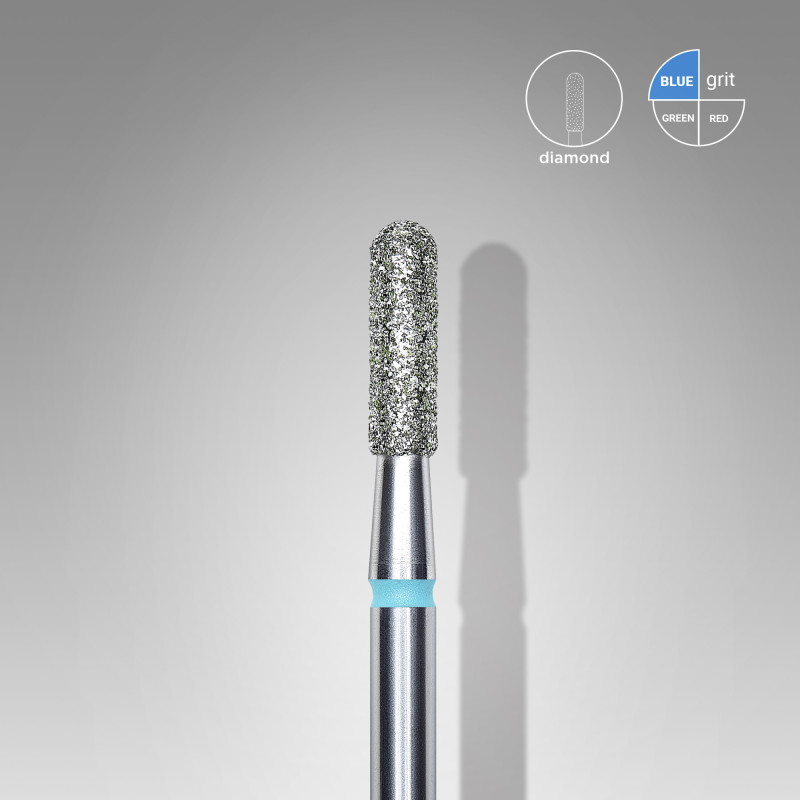 Diamond nail drill bit Staleks, rounded “cylinder”, blue, head diameter 2.3 mm/ working part 8 mm