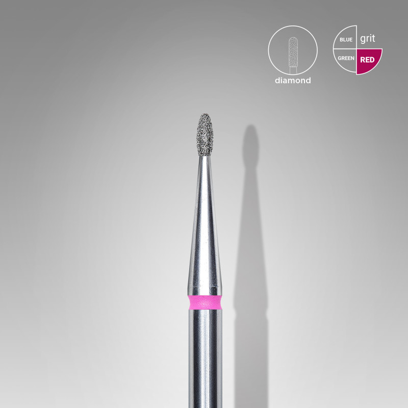 Diamond nail drill bit Staleks, rounded “bud” , red, head diameter 1.2 mm/ working part 3 mm