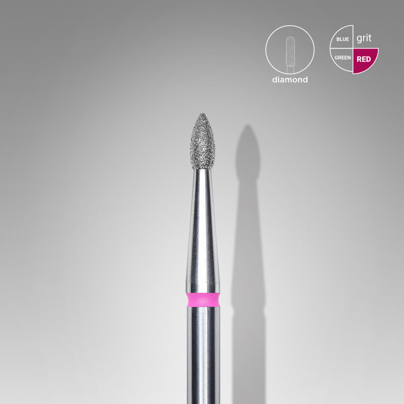 Diamond nail drill bit Staleks, pointed “bud” , red, head diameter 1.8 mm/ working part 4 mm