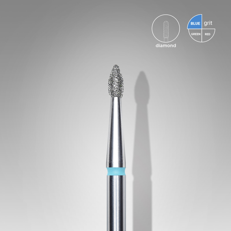 Diamond nail drill bit, pointed “bud” , blue, head diameter 1.8 mm/ working part 4 mm