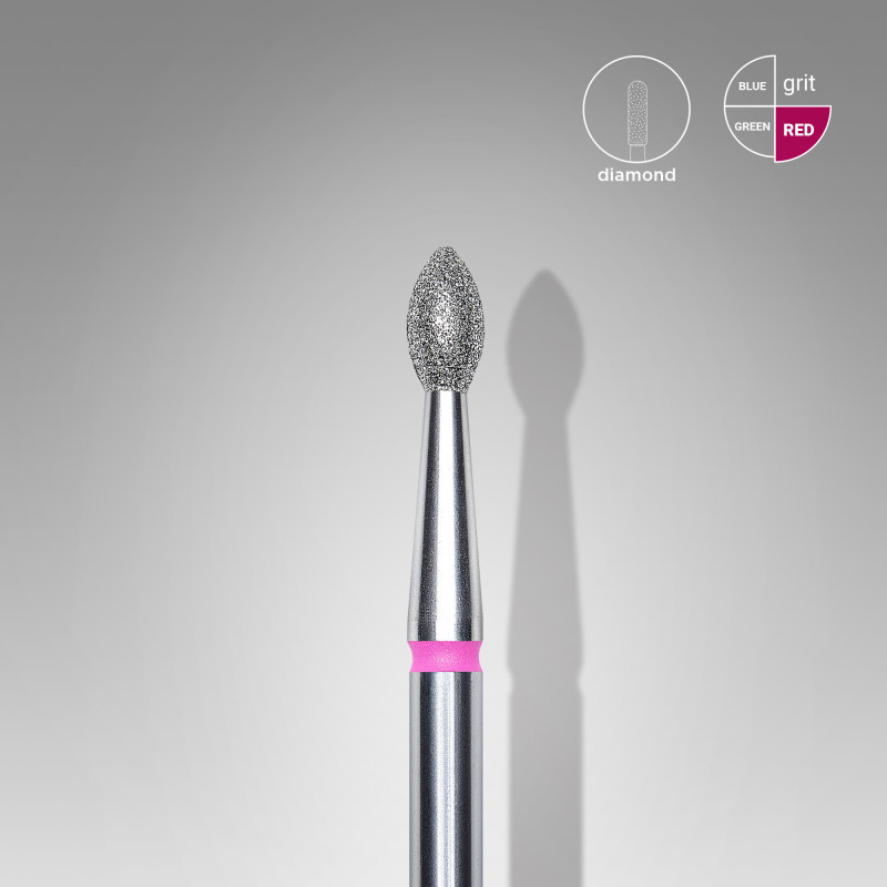 Diamond nail drill bit, pointed “bud” , red, head diameter 2.5 mm/ working part 4.5 mm