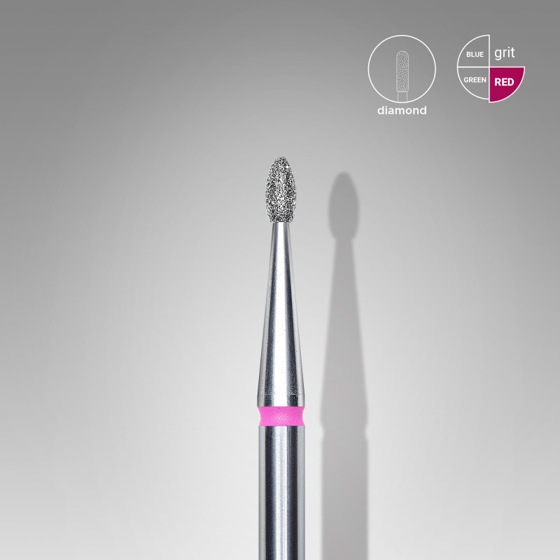 Diamond nail drill bit, rounded “bud” , red, head diameter 1.6 mm/ working part 3.4 mm