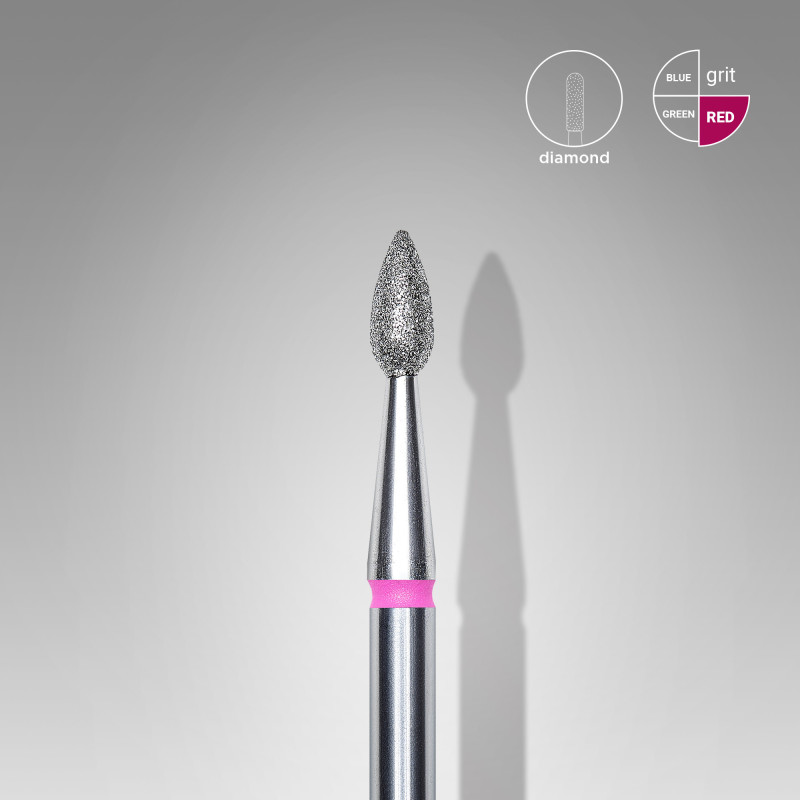 Diamond nail drill bit, “drop” , red, head diameter 2,3 mm/ working part 5 mm