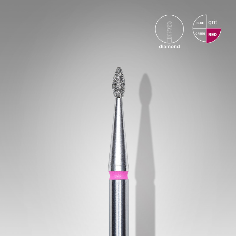 Diamond nail drill bit, “drop” , red, head diameter 1.6 mm/ working part 4 mm