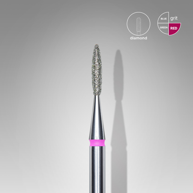 Diamond nail drill bit, “flame” , red, diameter 1.6 mm/ working part 8 mm Staleks