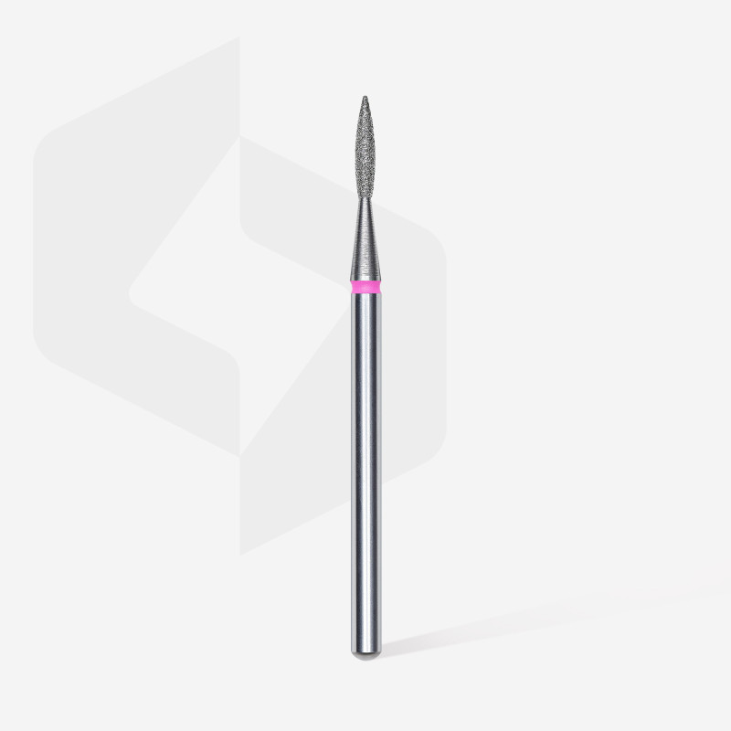 Diamond nail drill bit, pointed “flame” Staleks, red, head diameter 1.6 mm/ working part 8 mm