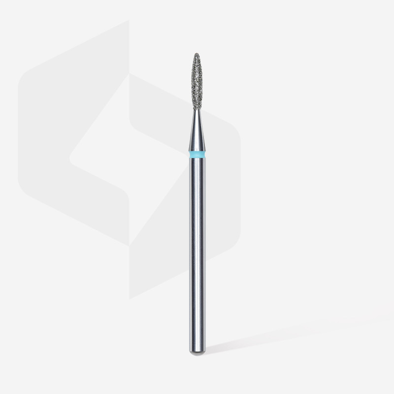 Diamond nail drill bit, pointed “flame”, blue, head diameter 1.6 mm/ working part 8 mm
