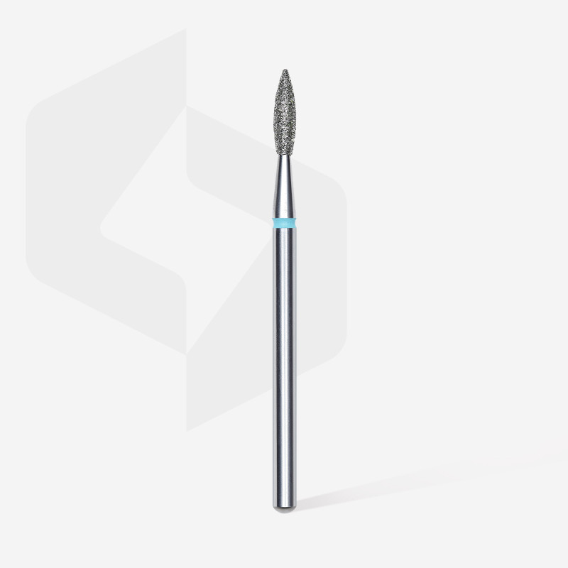 Diamond nail drill bit, pointed “flame” Staleks, blue, head diameter 2.1 mm/ working part 8 mm