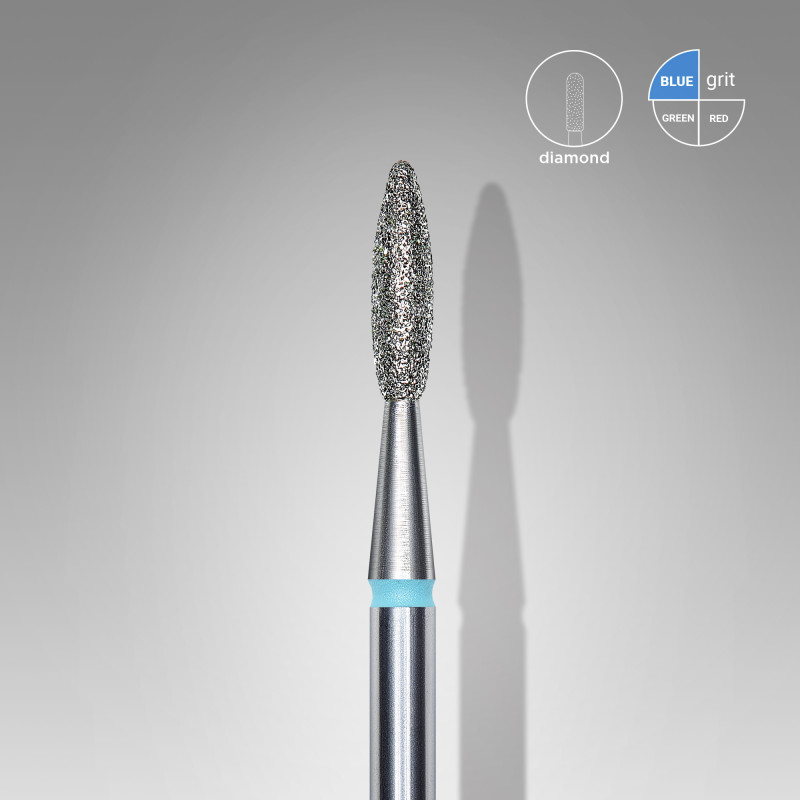 Diamond nail drill bit, “flame”, blue, head diameter 2.1 mm/ working part 8 mm