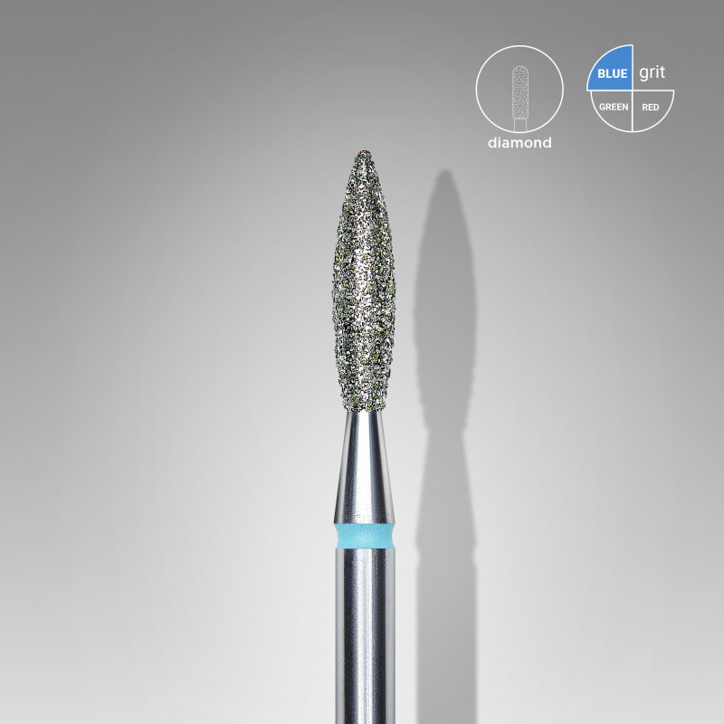 Diamond nail drill bit, “flame”, blue, head diameter 2.3 mm/ working part 10 mm