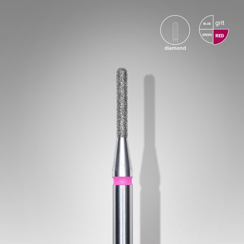 Diamond nail drill bit Staleks, rounded “cylinder”, red, head diameter 1.4 mm/ working part 8 mm