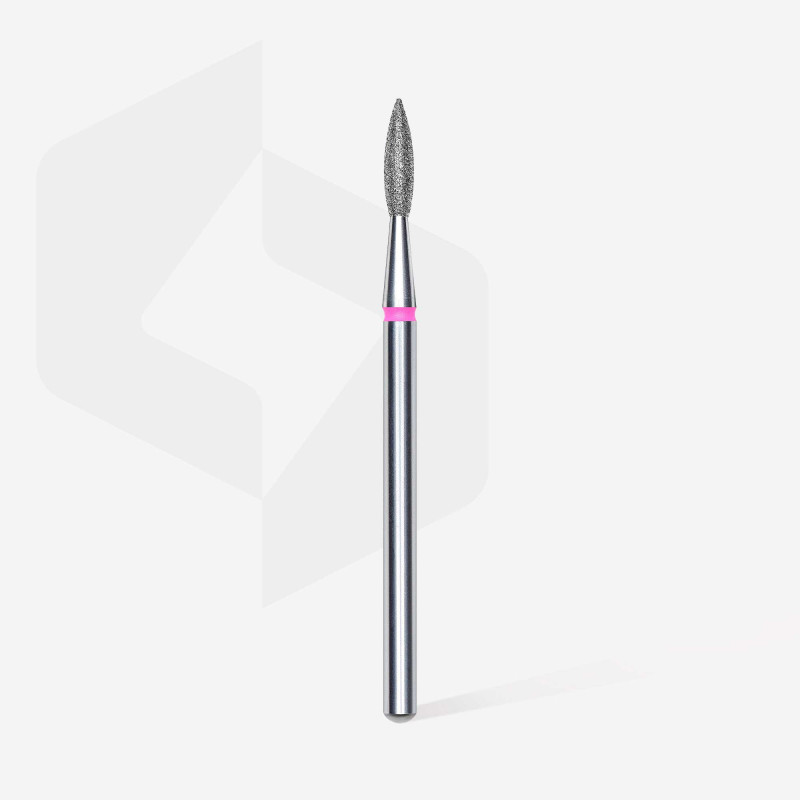 Diamond nail drill bit, pointed “flame” Staleks, red, head diameter 2.1 mm/ working part 8 mm