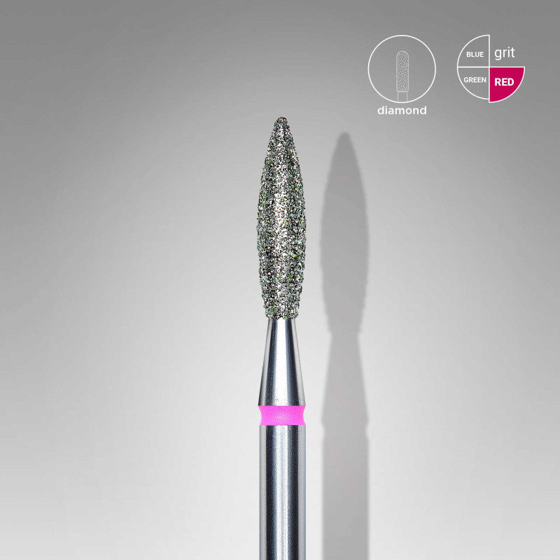 Diamond nail drill bit, “flame”, red, head diameter 2.3 mm/ working part 10 mm