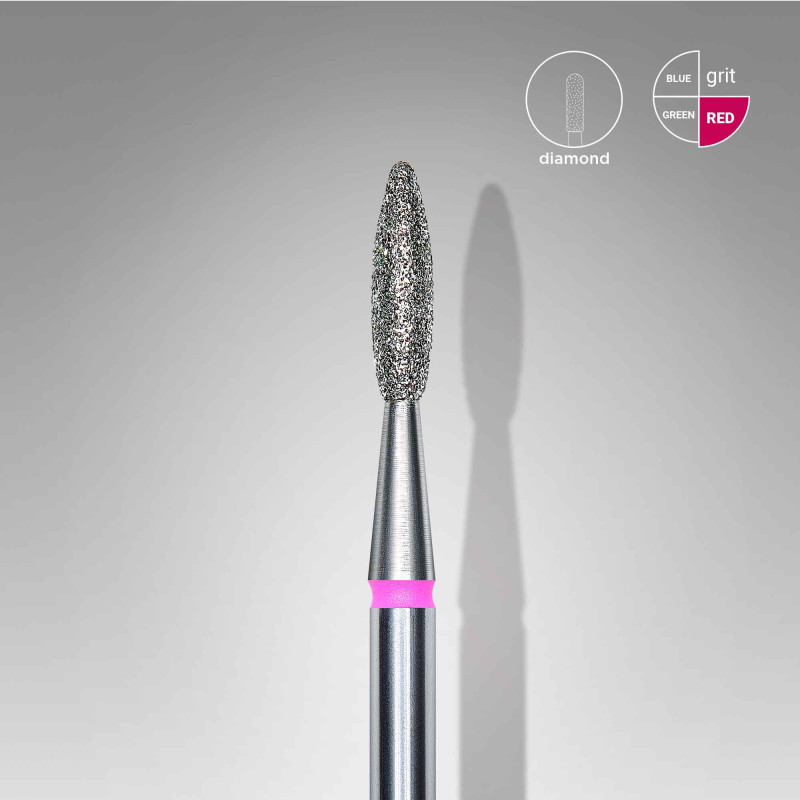 Diamond nail drill bit, “flame” , red, diameter 2.1 mm/ working part 8 mm Staleks