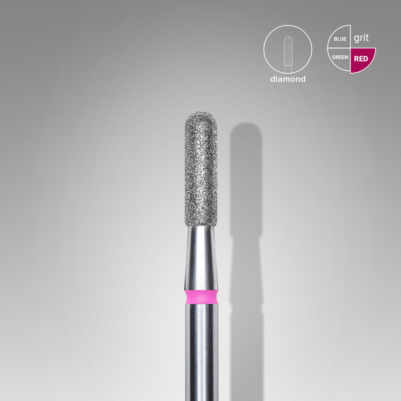 Diamond nail drill bit Staleks, rounded “cylinder”, red, head diameter 2.3 mm/ working part 8 mm