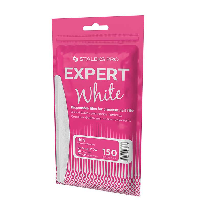 White disposable files for crescent nail file Staleks Pro Expert, 150 grit (50 pcs)