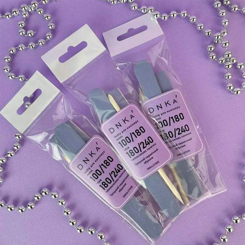 Одноразовый набор – DNKa Manicure Set – пилка, баф, апельсиновая палочка
